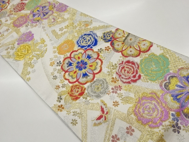 JAPANESE FUKURO OBI / WOVEN FLOWER & BUTTERFLY